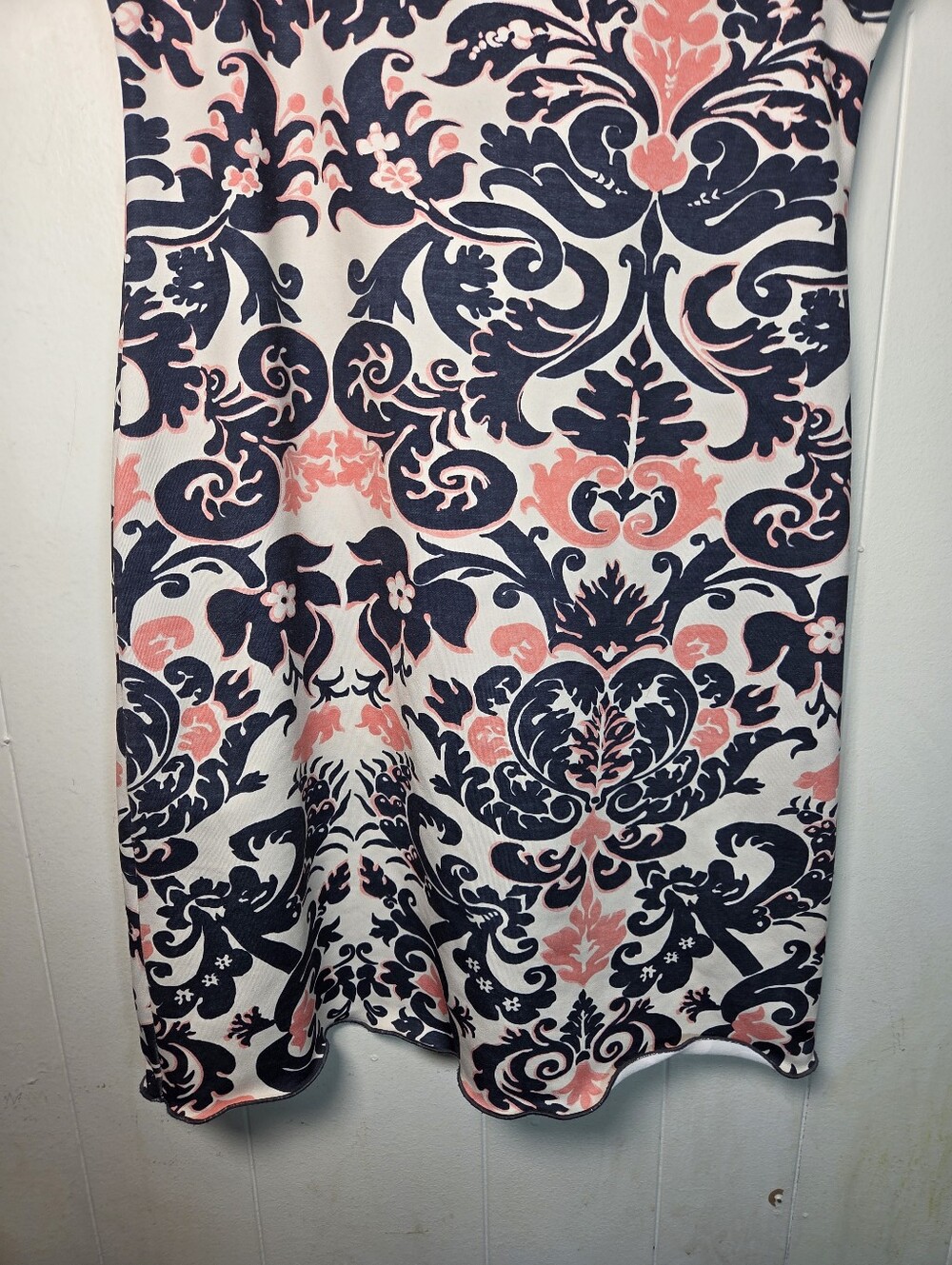 Haystacks Navy White Pink Damask Print Lettuce Hem Tank Dress Sz Medium Michigan - Picture 6 of 15
